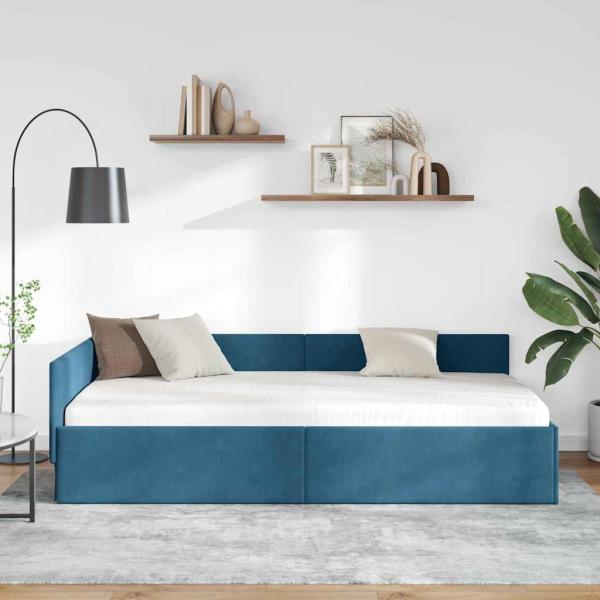 Eckbettgestell Blau 100 x 200 cm Samt und engineered Holz