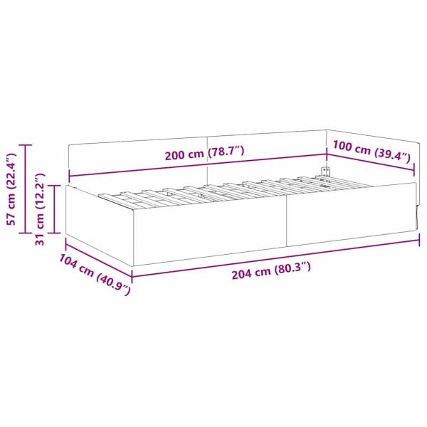 Eckbettgestell Creme 100 x 200 cm Samt und engineered Holz
