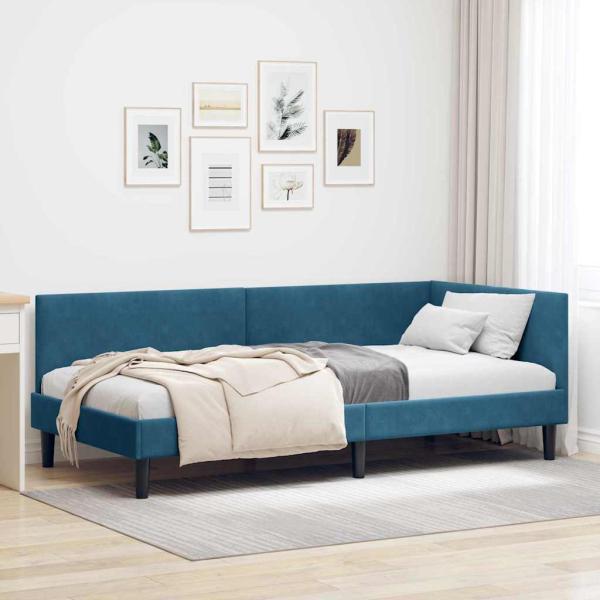 ARDEBO.de - Eckbettgestell Blau 80 x 200 cm Samt und engineered Holz