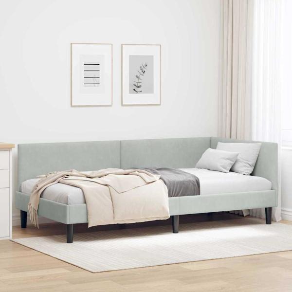 ARDEBO.de - Eckbettgestell Hellgrau 80 x 200 cm Samt und engineered Holz