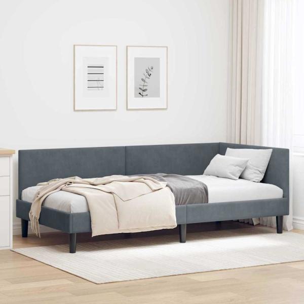 ARDEBO.de - Eckbettgestell Dunkelgrau 80 x 200 cm Samt und engineered Holz
