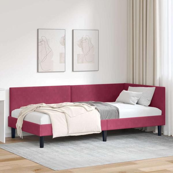 ARDEBO.de - Eckbettgestell Weinrot 80 x 200 cm Samt und engineered Holz