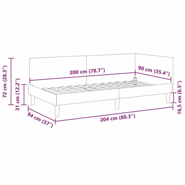 Eckbettgestell Blau 90 x 200 cm Samt und engineered Holz
