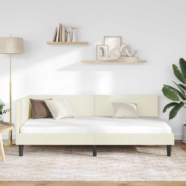 ARDEBO.de - Eckbettgestell Creme 100 x 200 cm Samt und engineered Holz