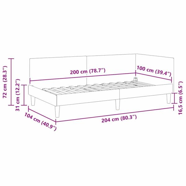 Eckbettgestell Creme 100 x 200 cm Samt und engineered Holz