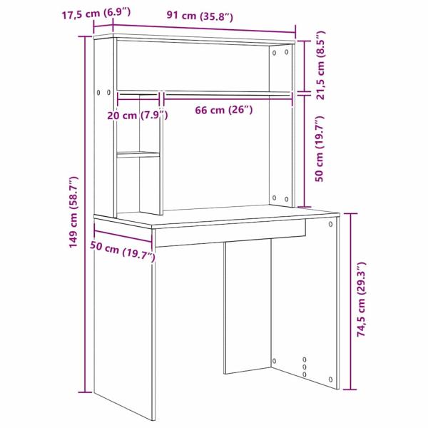 Schreibtisch mit Regal Weiß 91 x 50 x 149 cm Holzwerkstoff