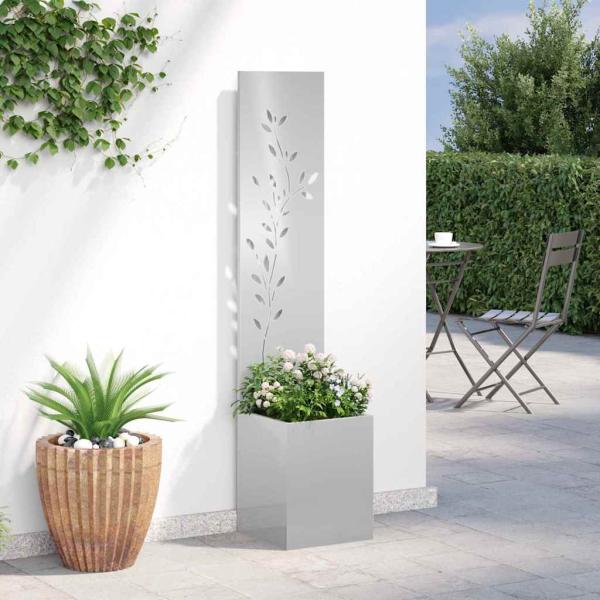 Garten Sichtschutz-Leinwand Floral Silber 32 x 140 cm Edelstahl
