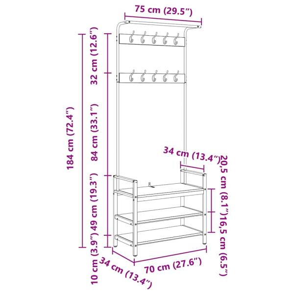 Kleiderständer Sonoma Eiche 75 x 34 x 184 cm Holzwerkstoff