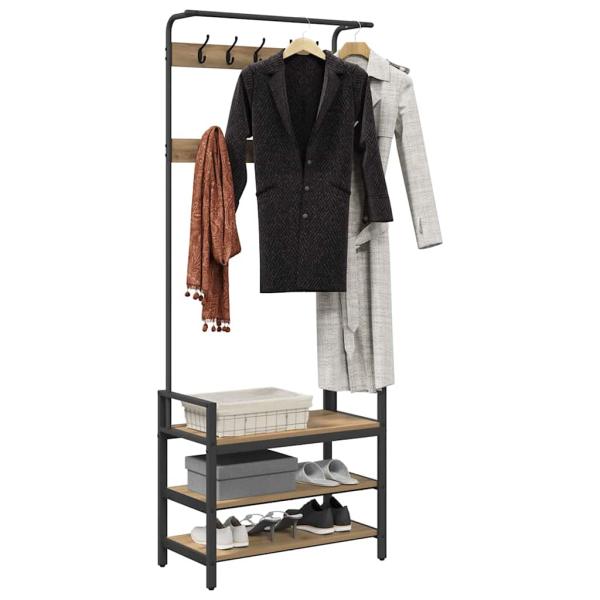 Kleiderständer mit Regal Eiche handwerklich 75 x 34 x 184 cm