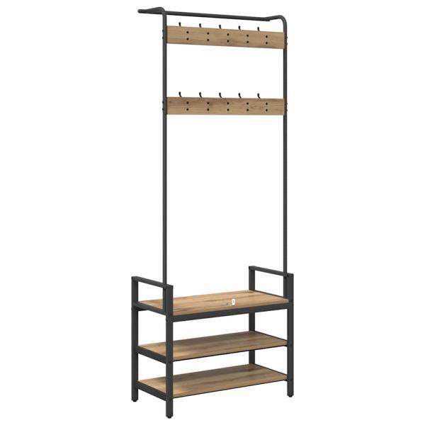 Kleiderständer mit Regal Eiche handwerklich 75 x 34 x 184 cm