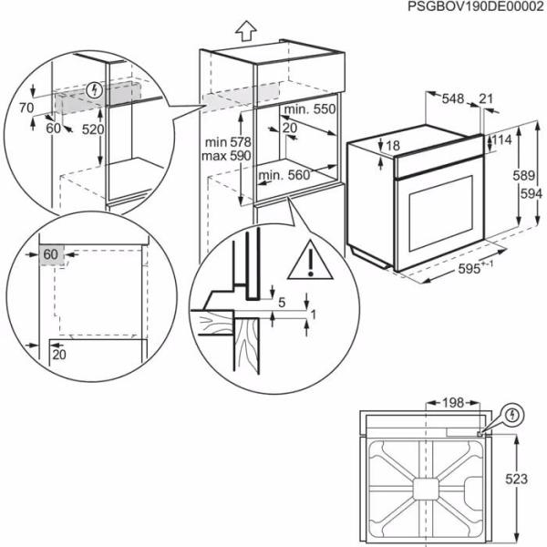AEG OU5PB40ZSM A++ Einbaubackofen, 59,4 cm breit, 72 L, Pyrolyse, 45 Automatikprogramme, Kindersicherung, 9 Beheizungsarten, Edelstahl mit Antifingerprint