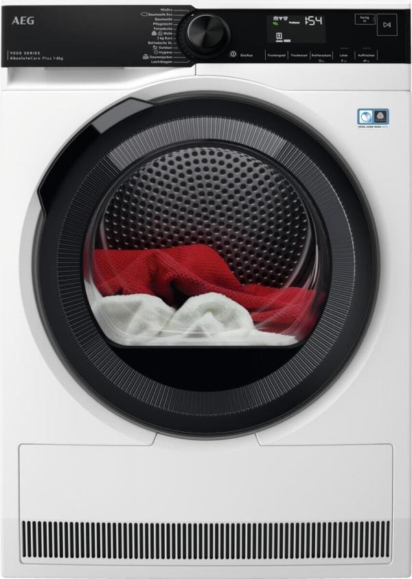 ARDEBO.de AEG TR9T75680 8kg A+++ Wärmepumpentrockner, 59,6 cm breit, SensiDry, ProSense, Knitterschutz, Reversierautomatik, Auffrisch-Funktion, weiß