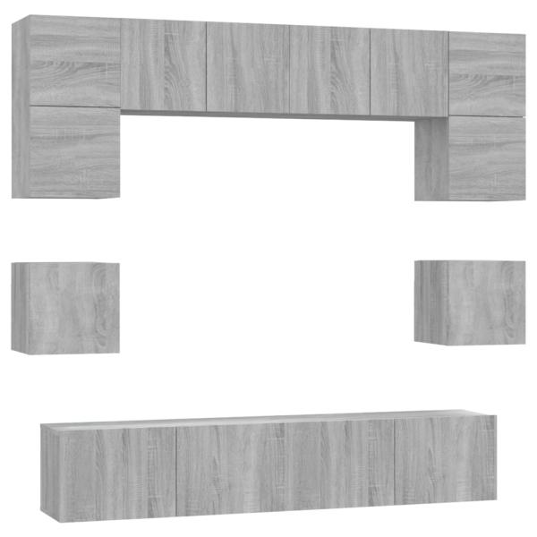 ARDEBO.de - 8-tlg. TV-Schrank-Set Grau Sonoma Holzwerkstoff