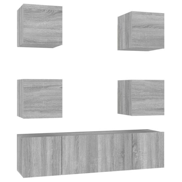 ARDEBO.de - 6-tlg. TV-Schrank-Set Grau Sonoma Holzwerkstoff
