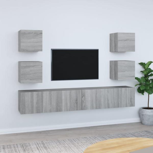 ARDEBO.de - 7-tlg. TV-Schrank-Set Grau Sonoma Holzwerkstoff