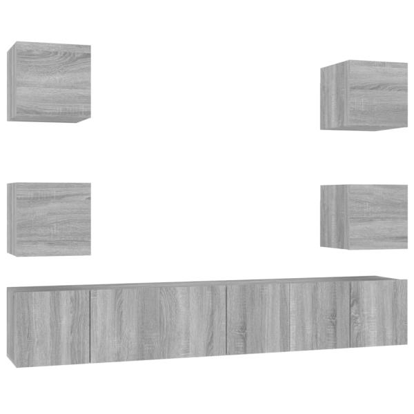 ARDEBO.de - 7-tlg. TV-Schrank-Set Grau Sonoma Holzwerkstoff