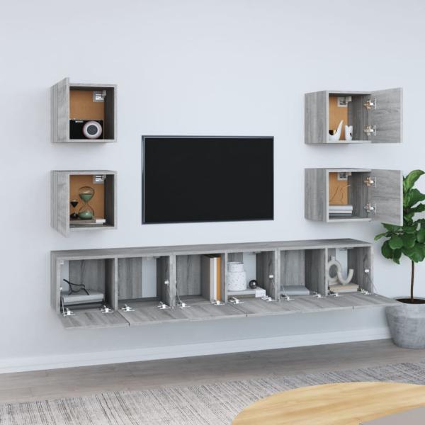 7-tlg. TV-Schrank-Set Grau Sonoma Holzwerkstoff