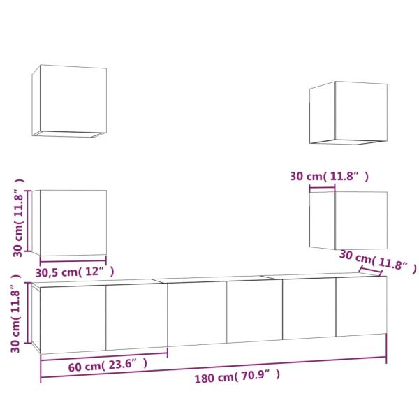 7-tlg. TV-Schrank-Set Grau Sonoma Holzwerkstoff