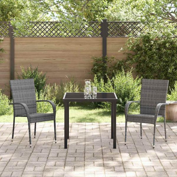 Garten Essgruppe 3 pcs Grau Poly Rattan