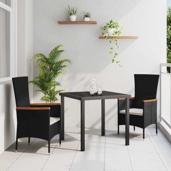 ARDEBO.de - Garten Essgruppe mit Kissen 3 pcs Schwarz Poly Rattan