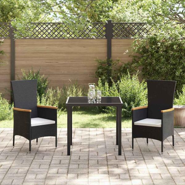Garten Essgruppe mit Kissen 3 pcs Schwarz Poly Rattan