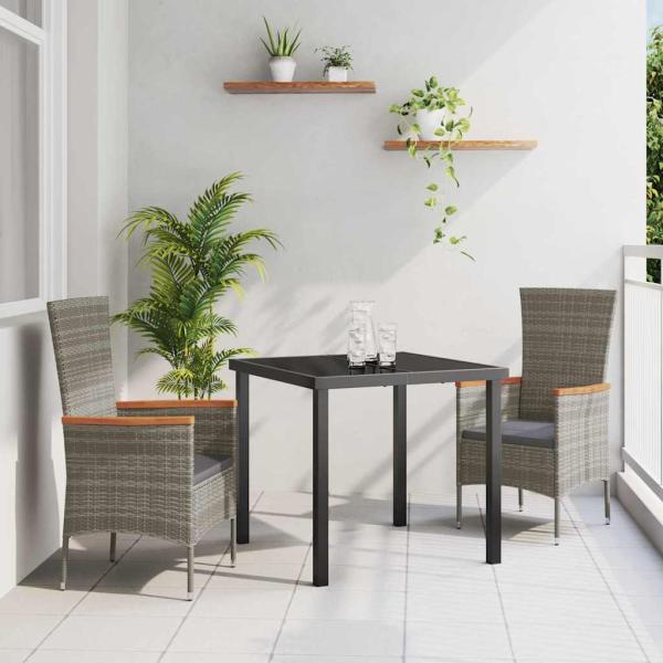 ARDEBO.de - Garten Essgruppe mit Kissen 3 pcs Grau Poly Rattan