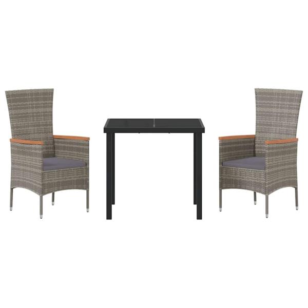 Garten Essgruppe mit Kissen 3 pcs Grau Poly Rattan