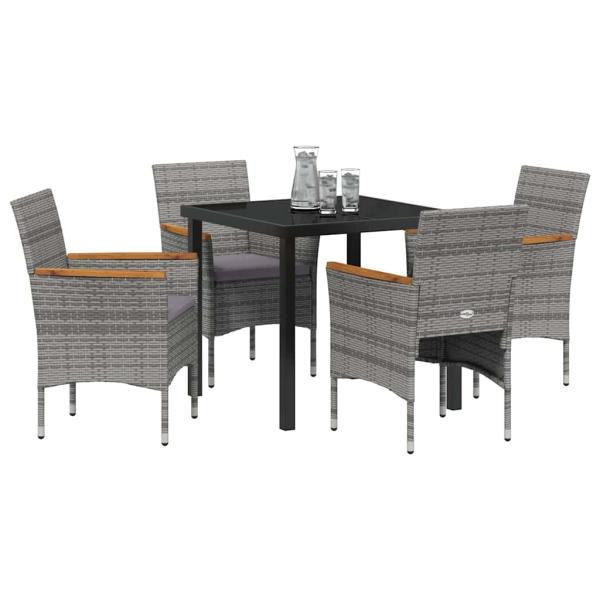 ARDEBO.de - Garten Essgruppe mit Kissen 5 pcs Grau Poly Rattan