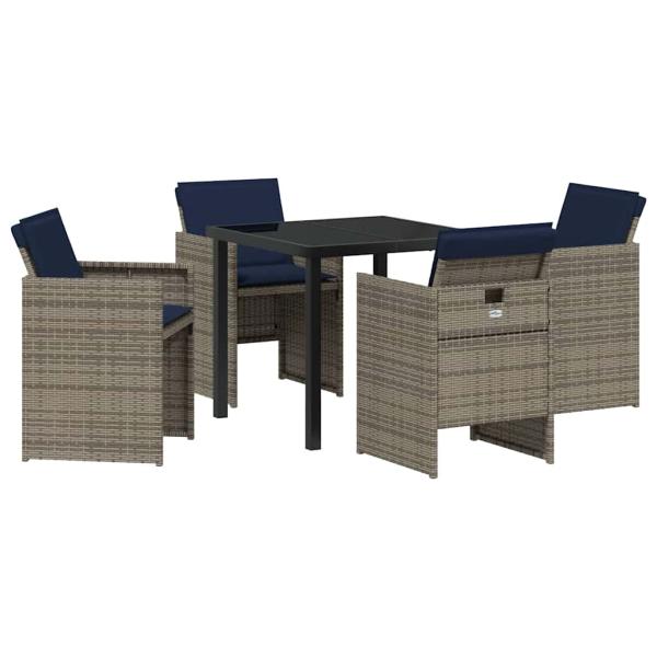 Garten Essgruppe mit Kissen 5 pcs Grau Poly Rattan