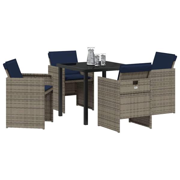 Garten Essgruppe mit Kissen 5 pcs Grau Poly Rattan