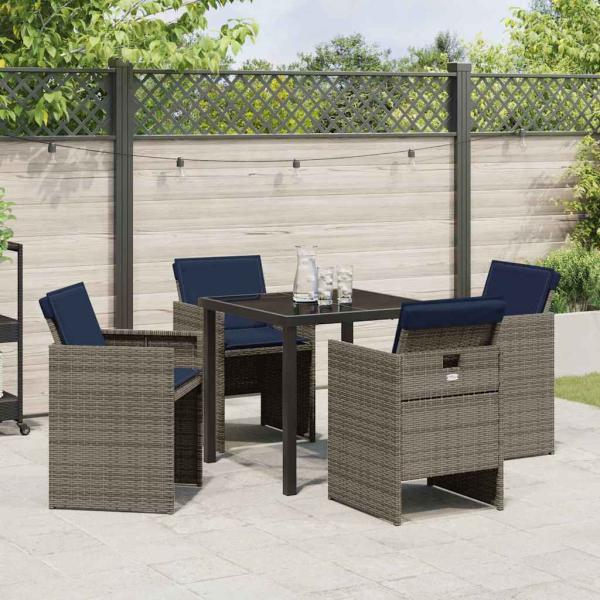 Garten Essgruppe mit Kissen 5 pcs Grau Poly Rattan