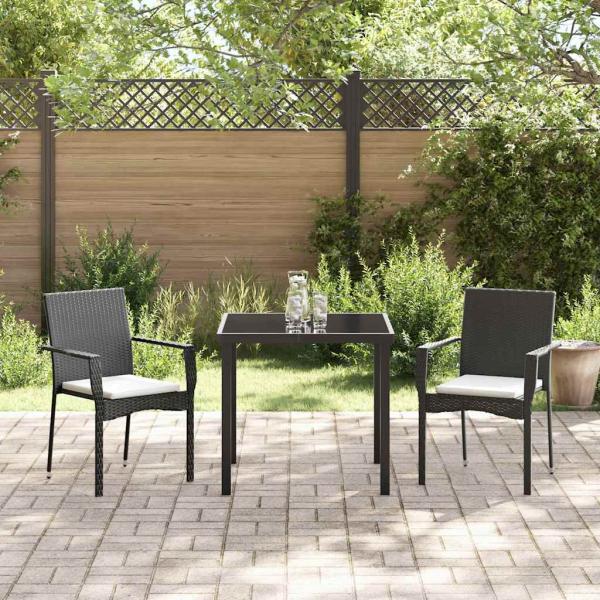 Garten Essgruppe mit Kissen 3 pcs Schwarz Poly Rattan