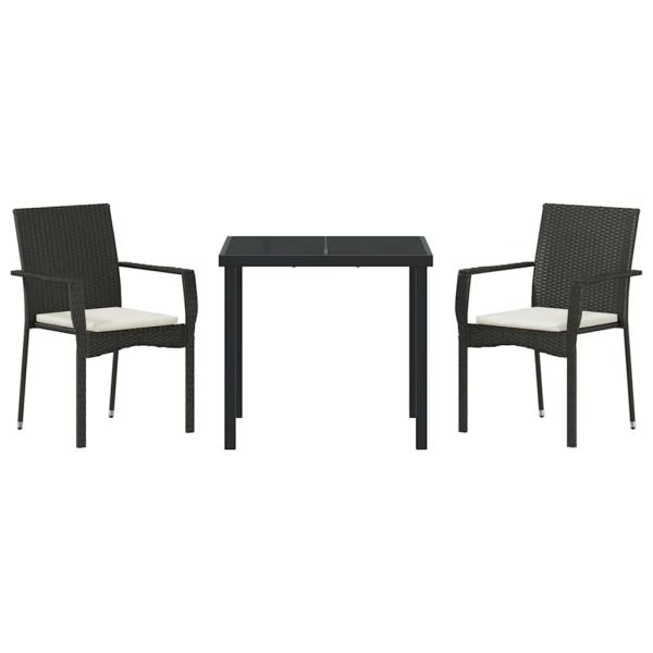 Garten Essgruppe mit Kissen 3 pcs Schwarz Poly Rattan