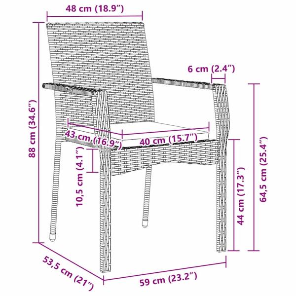 Garten Essgruppe mit Kissen 3 pcs Schwarz Poly Rattan