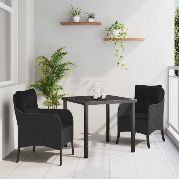 ARDEBO.de - Garten Essgruppe mit Kissen 3 pcs Schwarz Poly Rattan