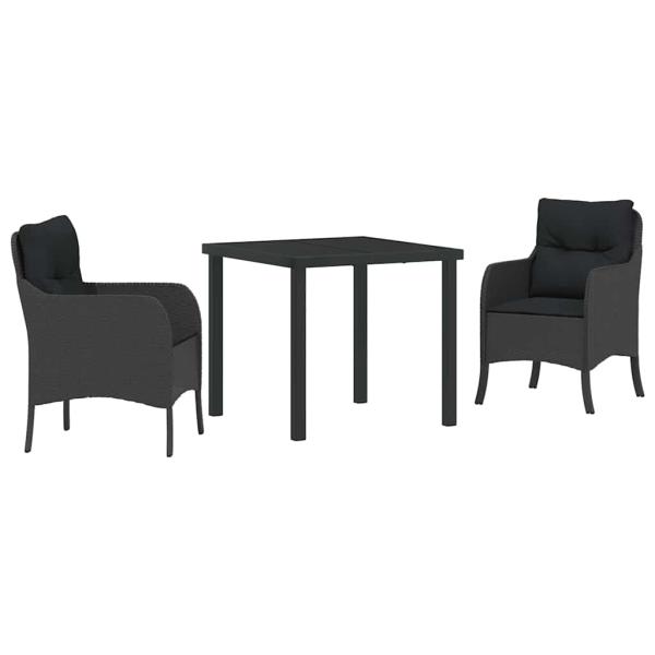 Garten Essgruppe mit Kissen 3 pcs Schwarz Poly Rattan