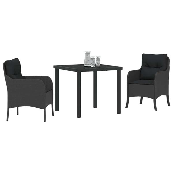 Garten Essgruppe mit Kissen 3 pcs Schwarz Poly Rattan