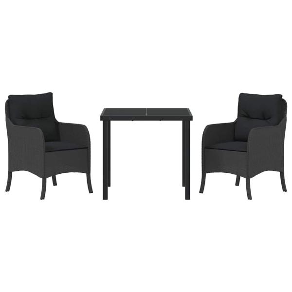 Garten Essgruppe mit Kissen 3 pcs Schwarz Poly Rattan