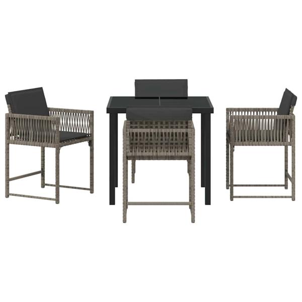 Garten Essgruppe 5 pcs Grau Poly-Rattan