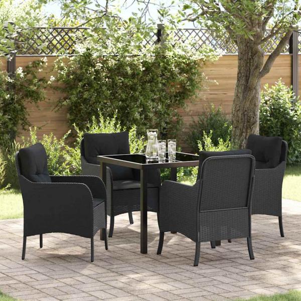 ARDEBO.de - Garten Essgruppe mit Kissen 5 pcs Schwarz Poly Rattan