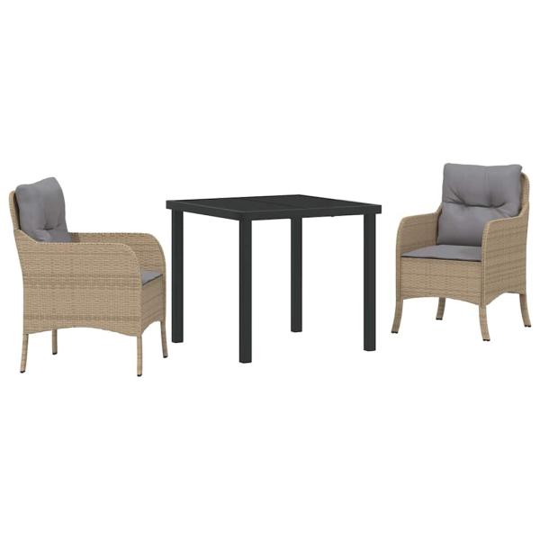 Garten Essgruppe mit Kissen 3 pcs Beige Poly Rattan