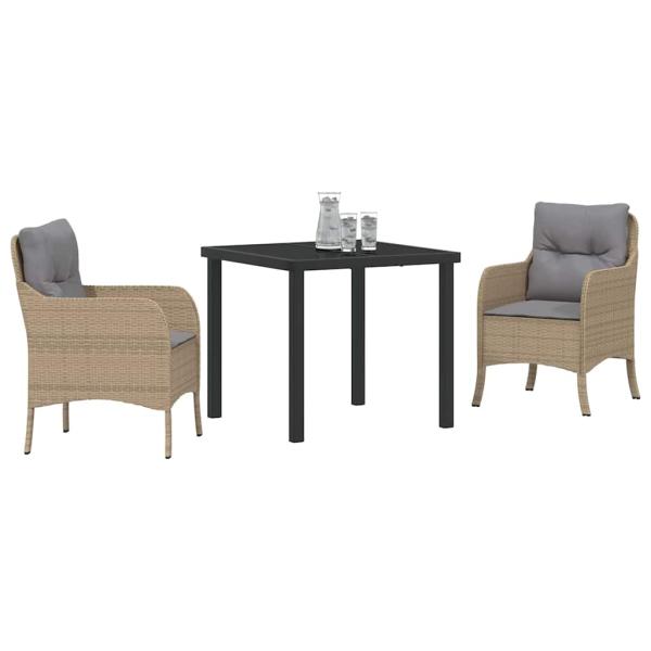 Garten Essgruppe mit Kissen 3 pcs Beige Poly Rattan