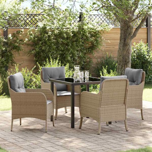 ARDEBO.de - Garten Essgruppe mit Kissen 5 pcs Beige Poly Rattan