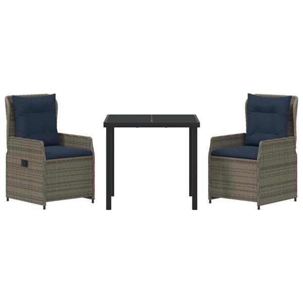 Garten Essgruppe 3 pcs Grau Poly Rattan