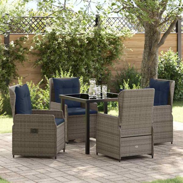 ARDEBO.de - Garten Essgruppe 5 pcs Grau Poly Rattan