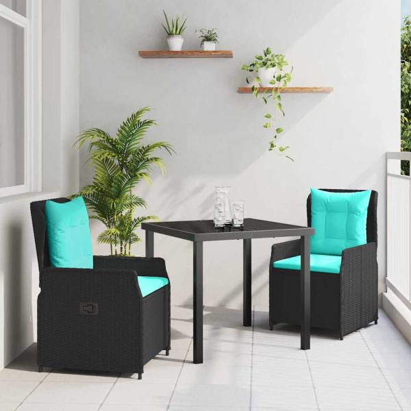 ARDEBO.de - Garten Essgruppe 3 pcs Schwarz Poly Rattan