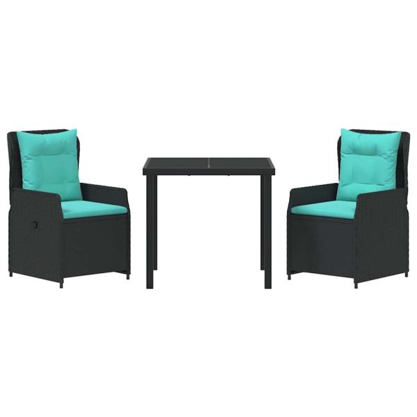 Garten Essgruppe 3 pcs Schwarz Poly Rattan