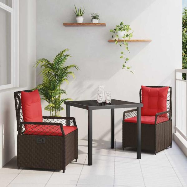 ARDEBO.de - Garten Essgruppe 3 pcs Braun Poly-Rattan