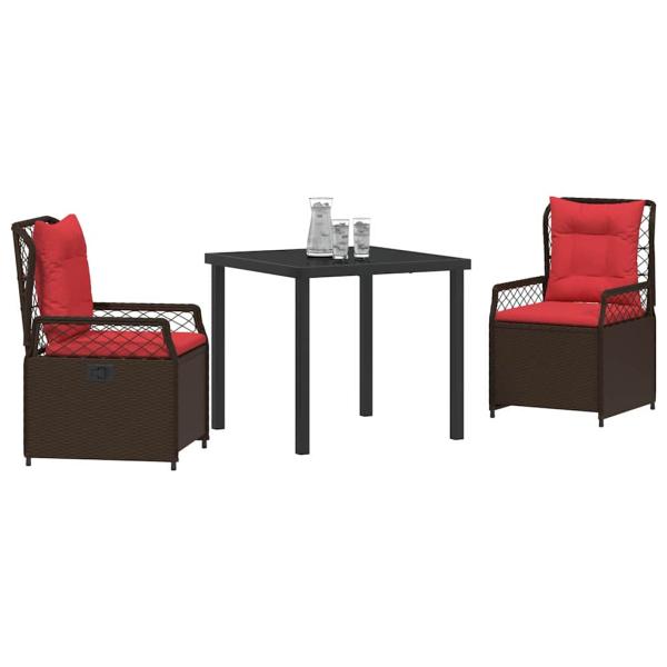 Garten Essgruppe 3 pcs Braun Poly-Rattan