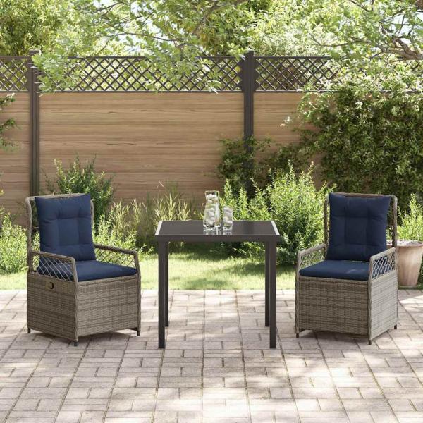 Garten Essgruppe 3 pcs Grau Poly-Rattan